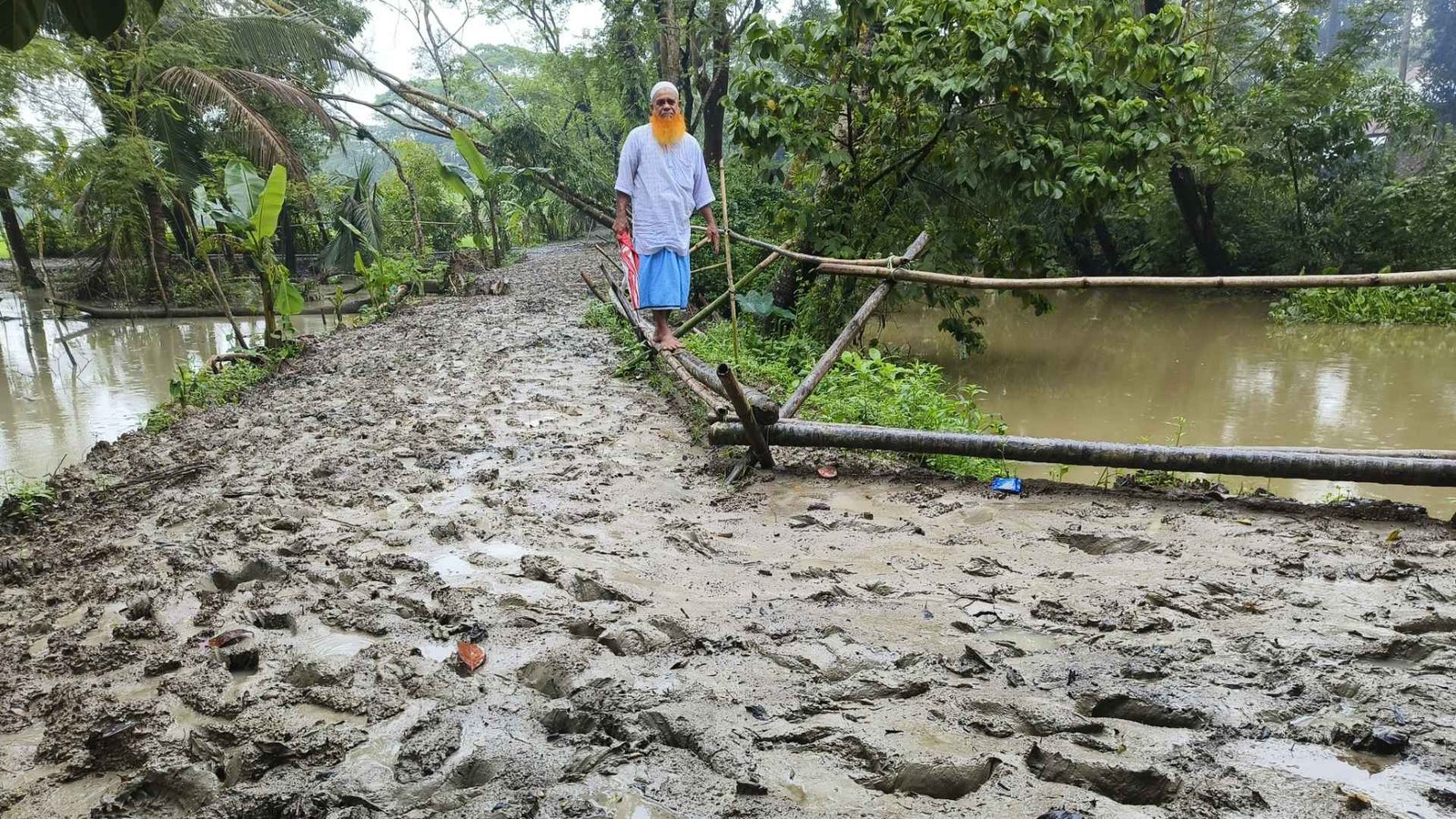 সড়কে বাঁশের সাঁকো সড়কে বাঁশের সাঁকো, শিক্ষার্থী-রোগীসহ সবার ভোগান্তি চরমে